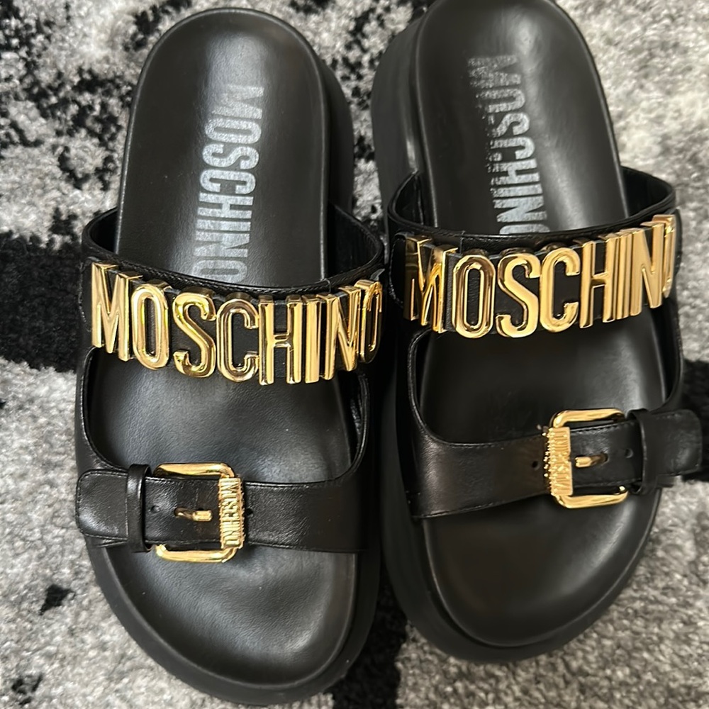 Authentic Black leather real Soft MOSCHINO MULES
